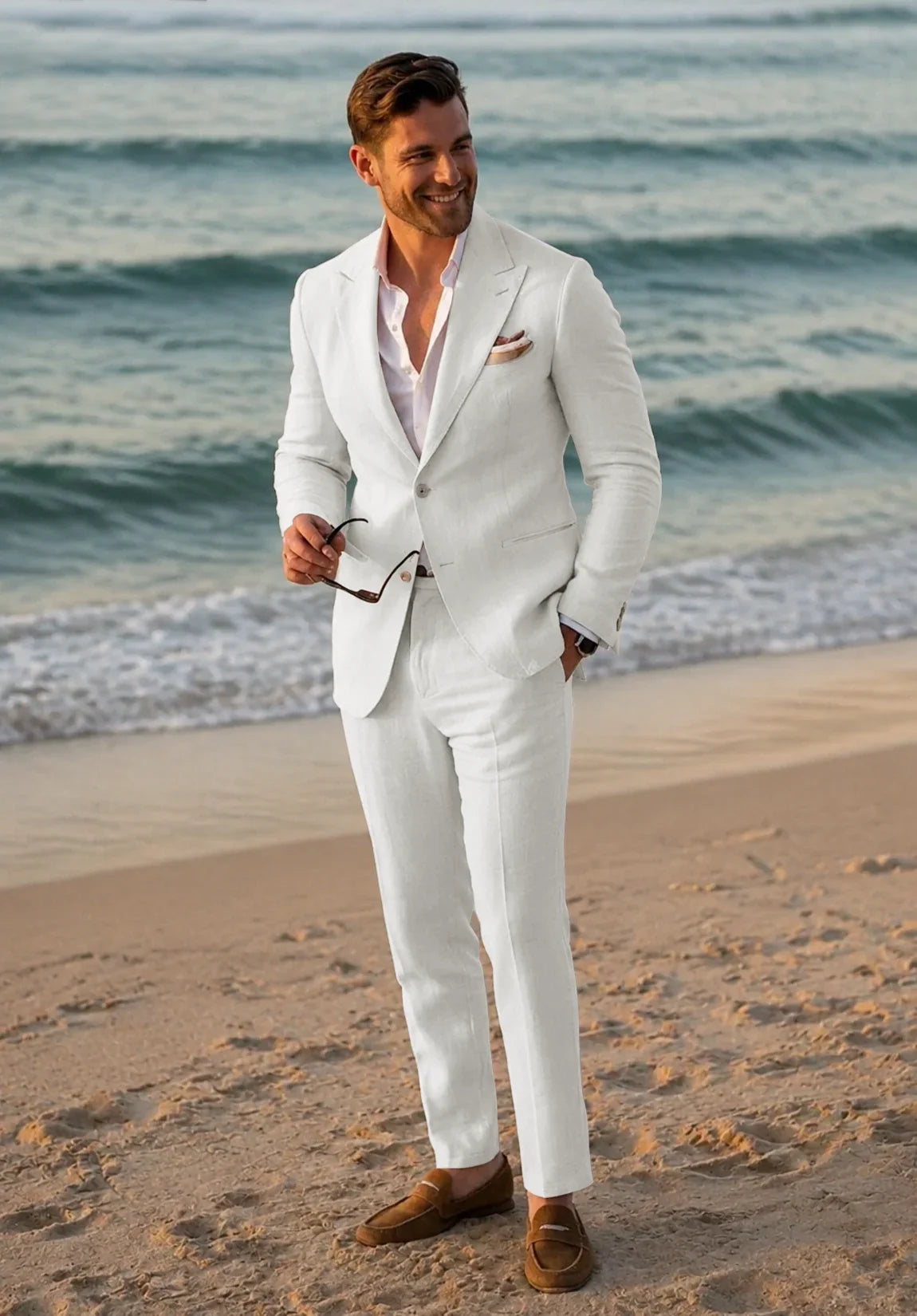 Men's Regular Fit Linen Blend 2 Piece Suit for Business