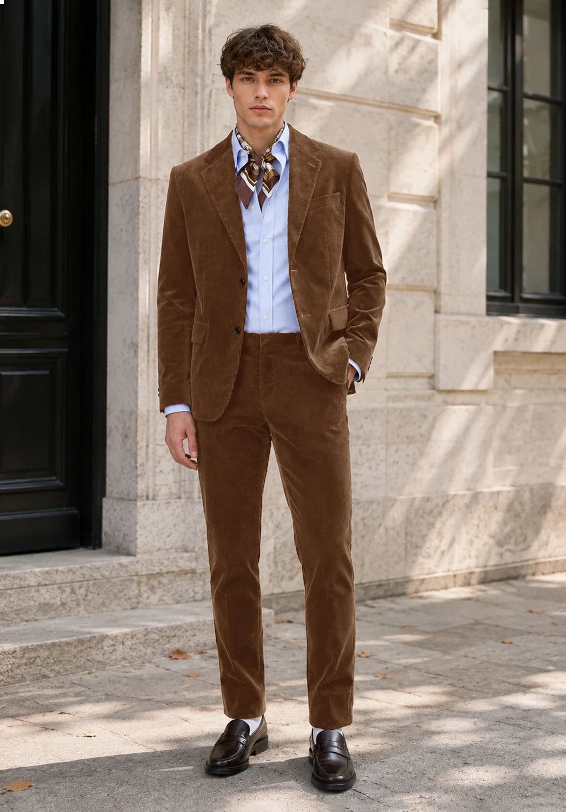 Men's Slim Fit Premium Corduroy 2 Piece Suit for Formal Events