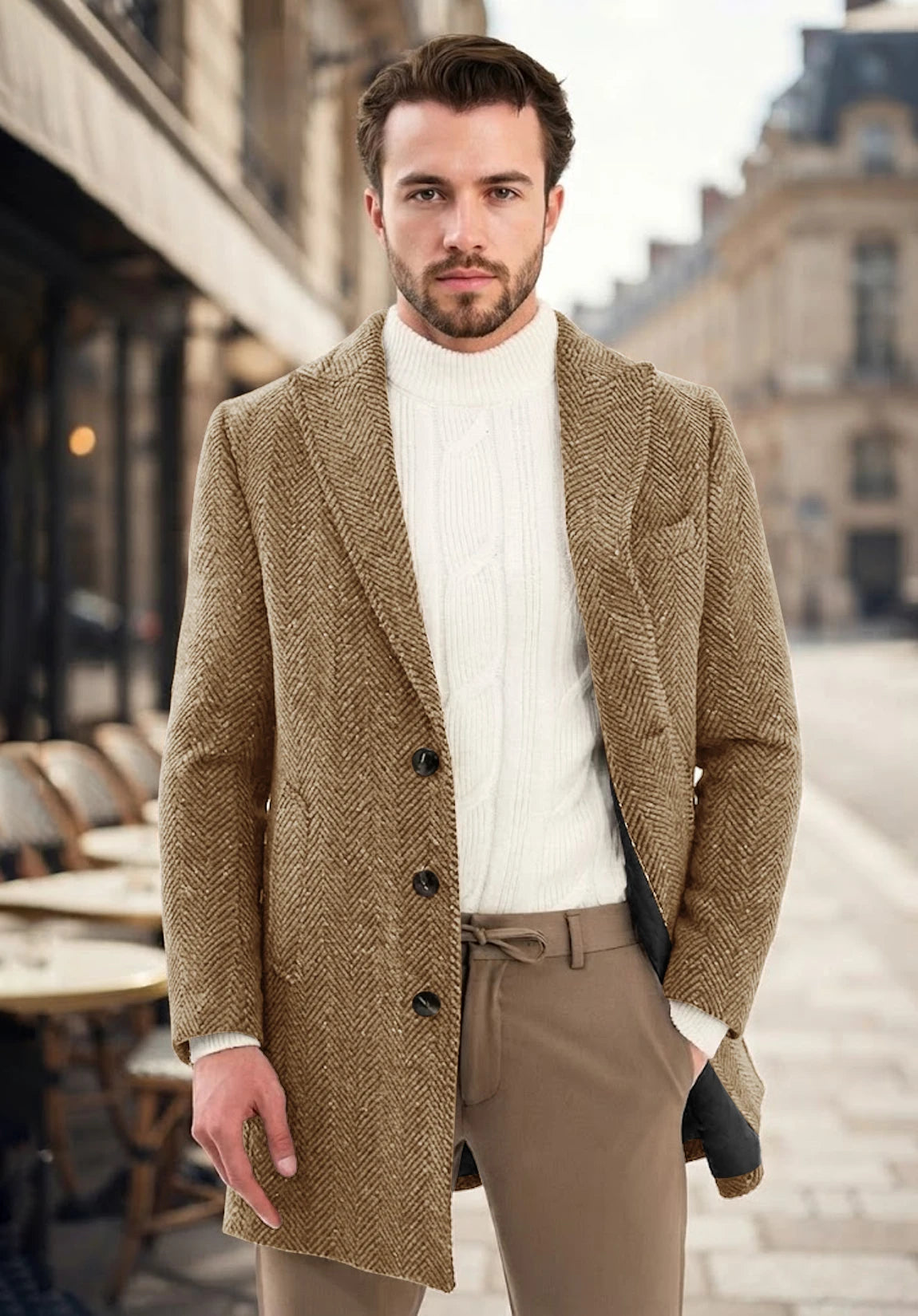 Men's khaki herringbone jacket