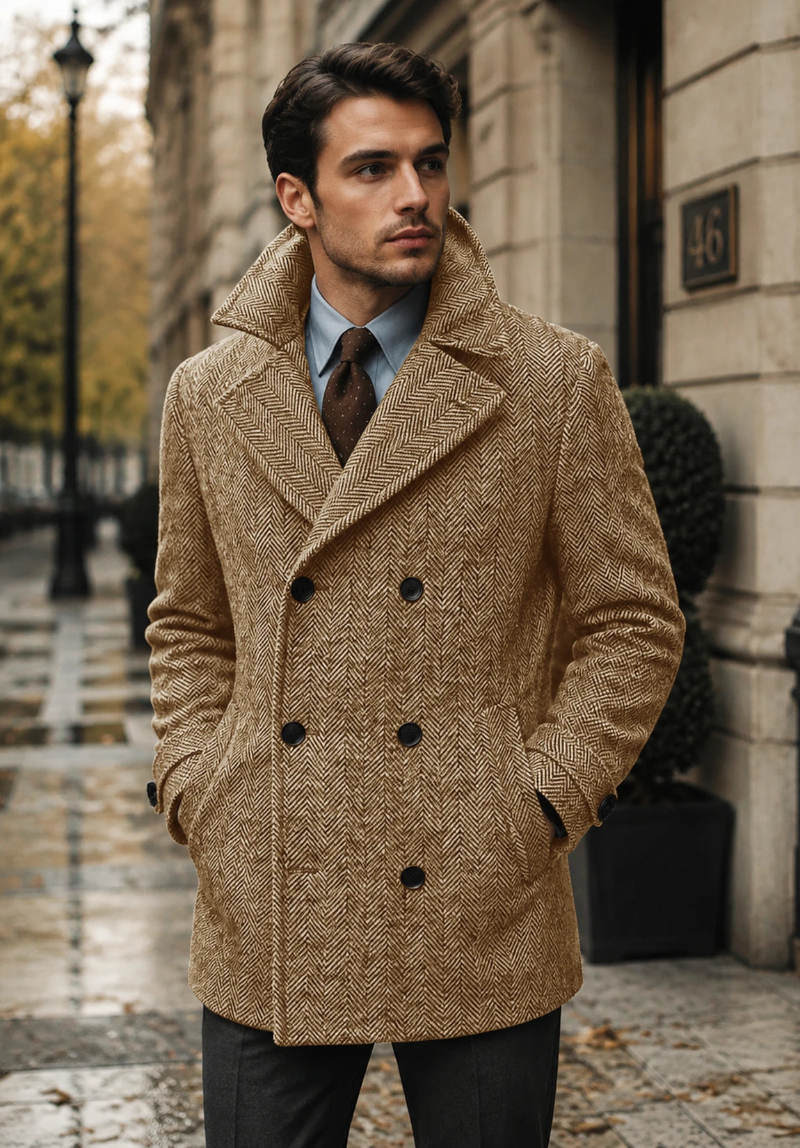 Men's khaki herringbone jacket