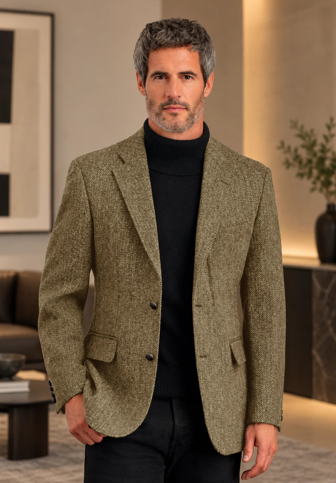 Men's khaki herringbone jacket
