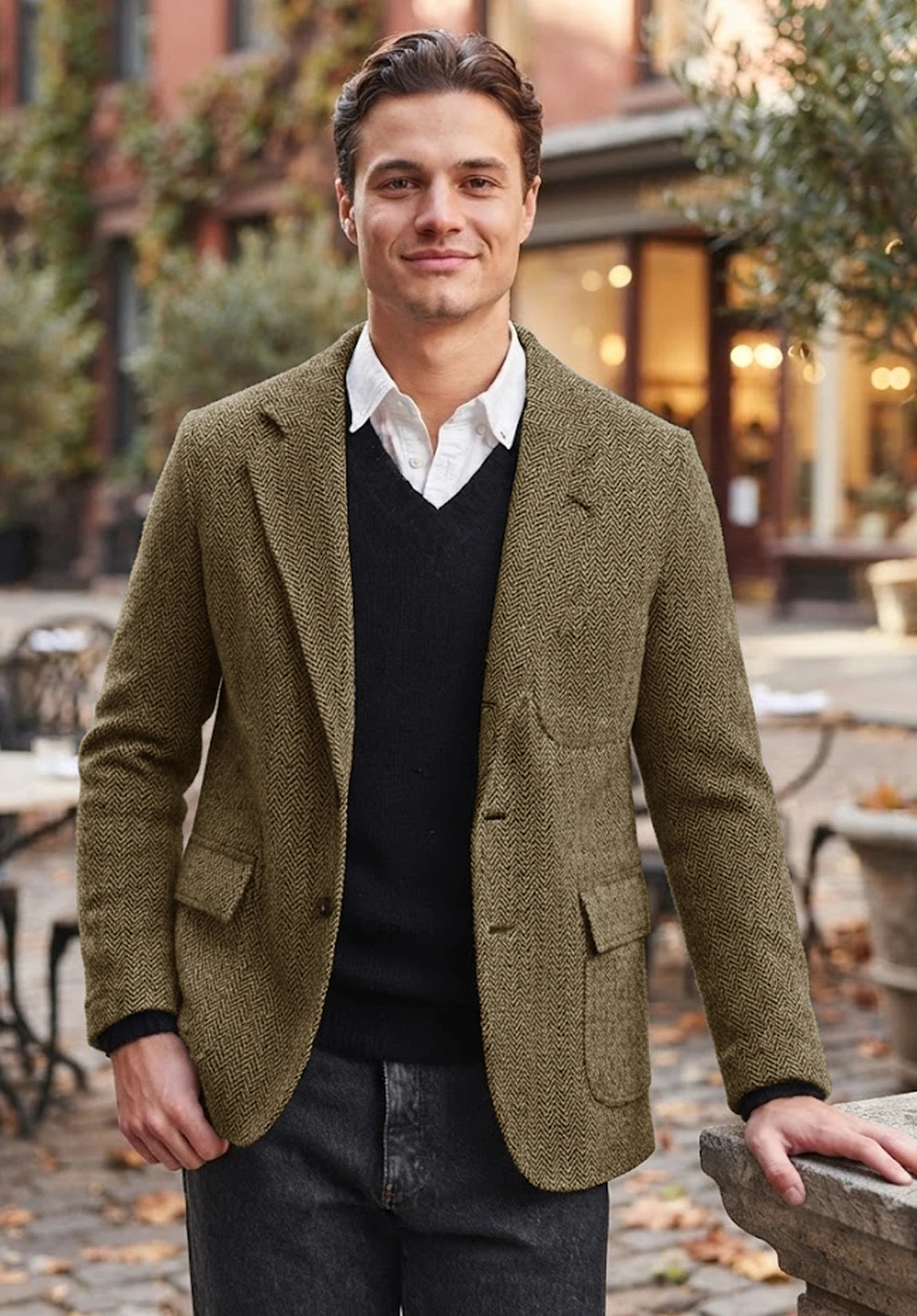 Men's khaki herringbone jacket