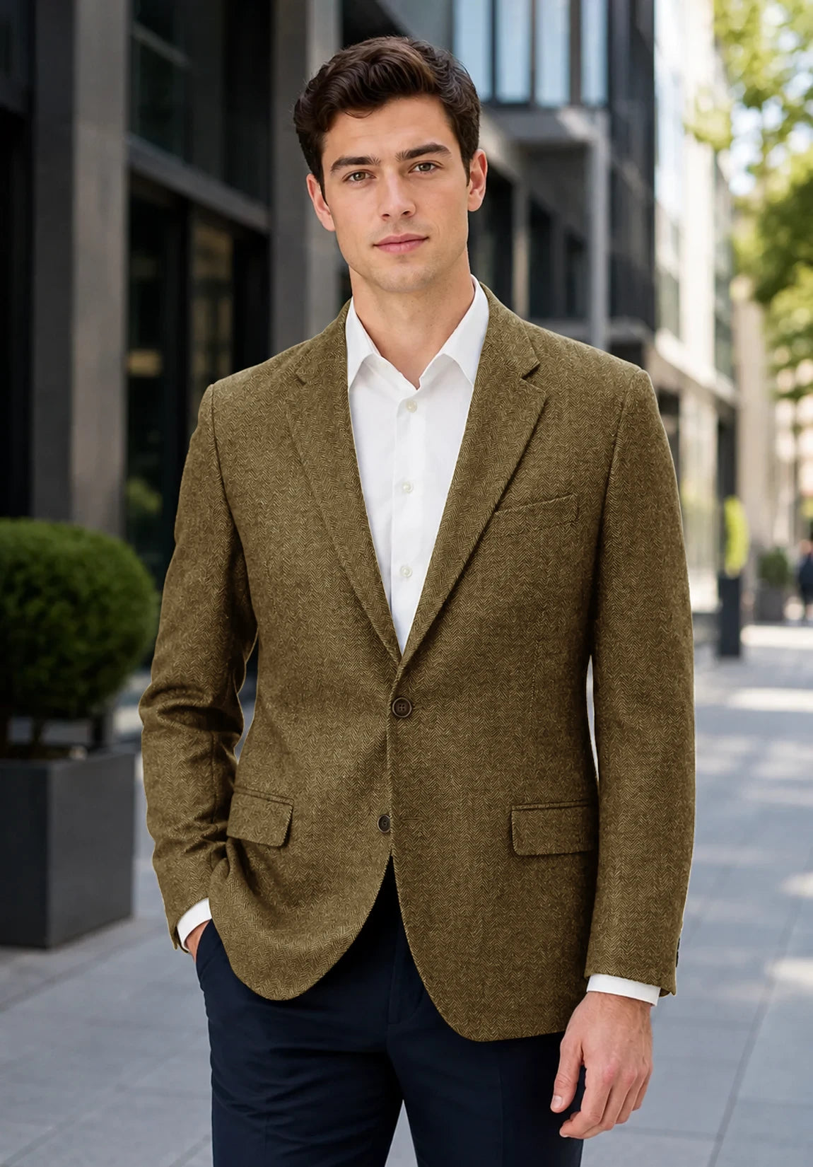 Men's khaki herringbone jacket