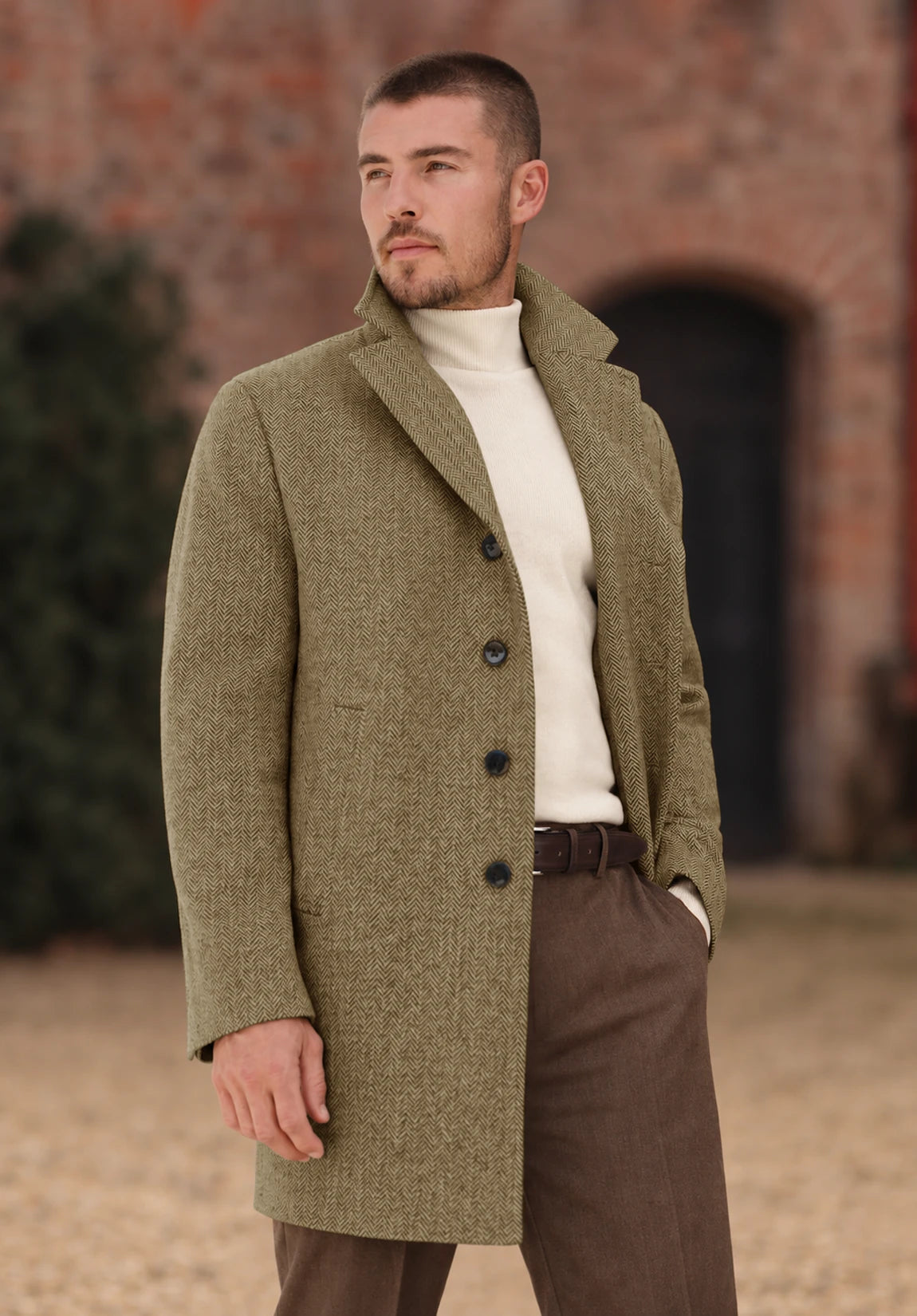 Men's khaki herringbone jacket