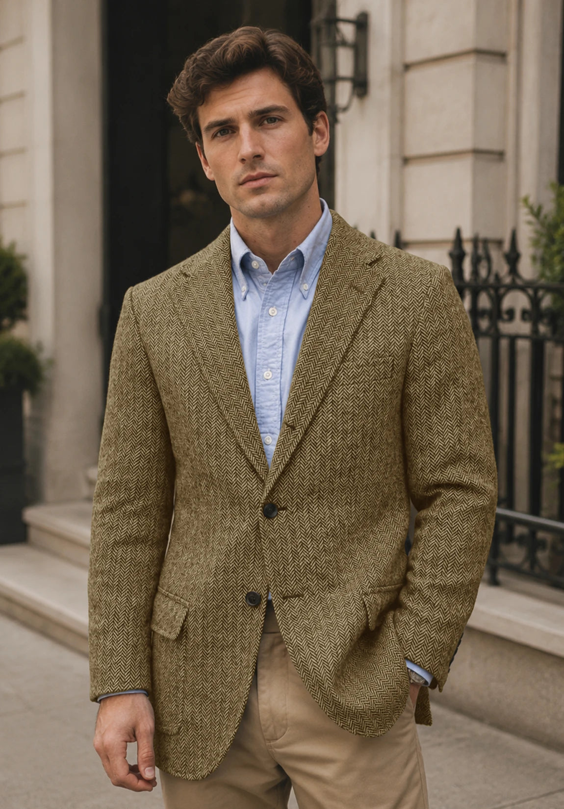 Men's khaki herringbone jacket