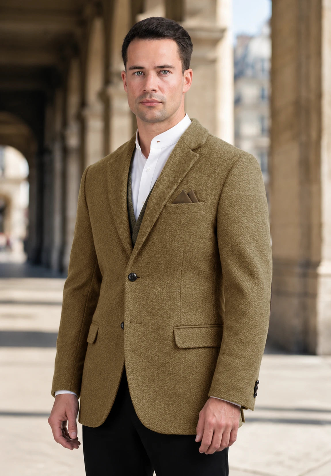 Men's khaki herringbone jacket