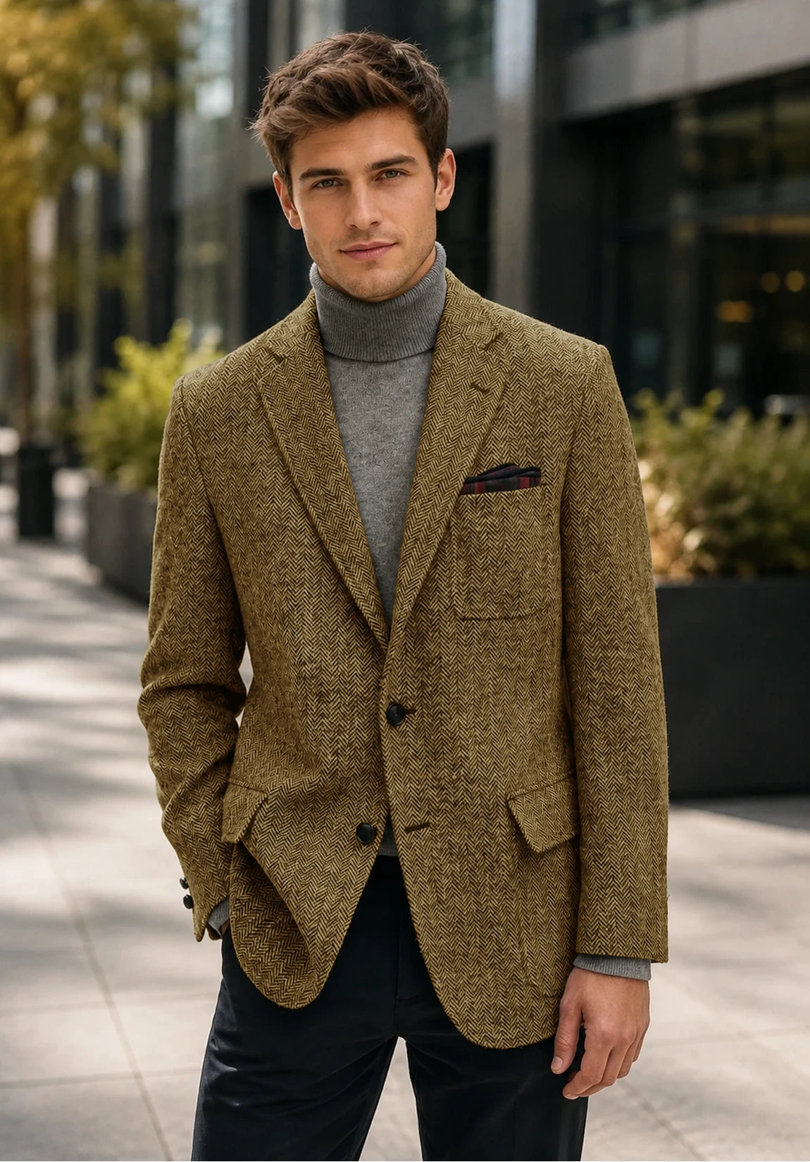 Men's khaki herringbone jacket