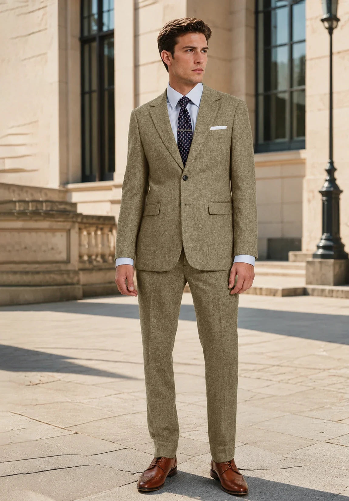 Men's Slim Fit Premium Herringbone 2 Piece Suit for Business