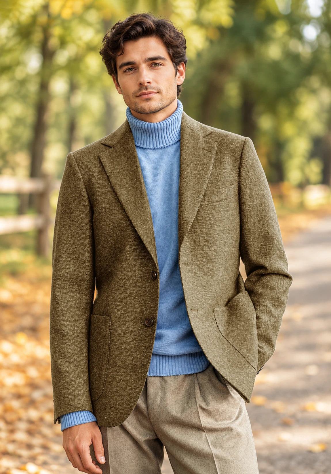 Men's khaki herringbone jacket
