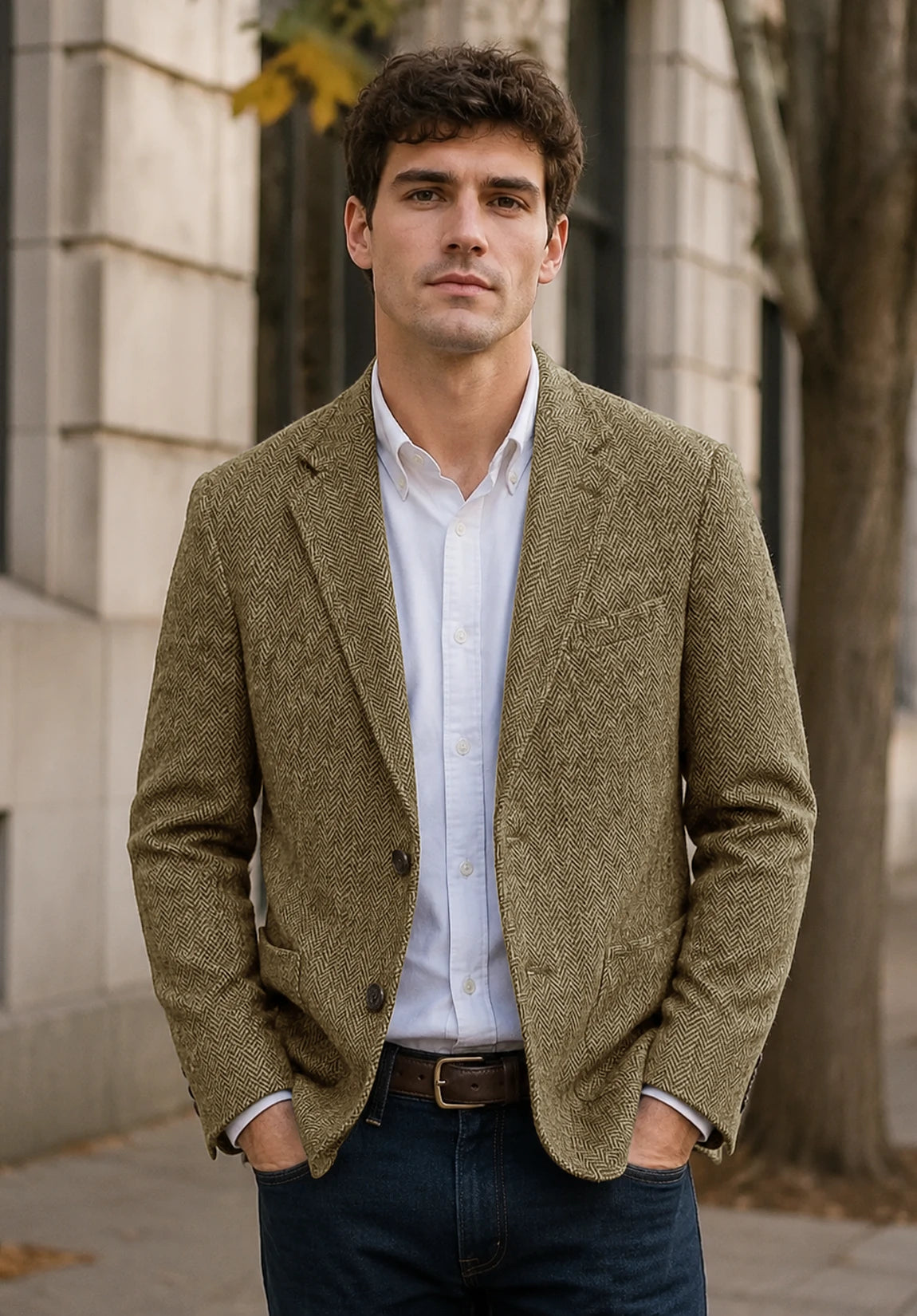 Men's khaki herringbone jacket
