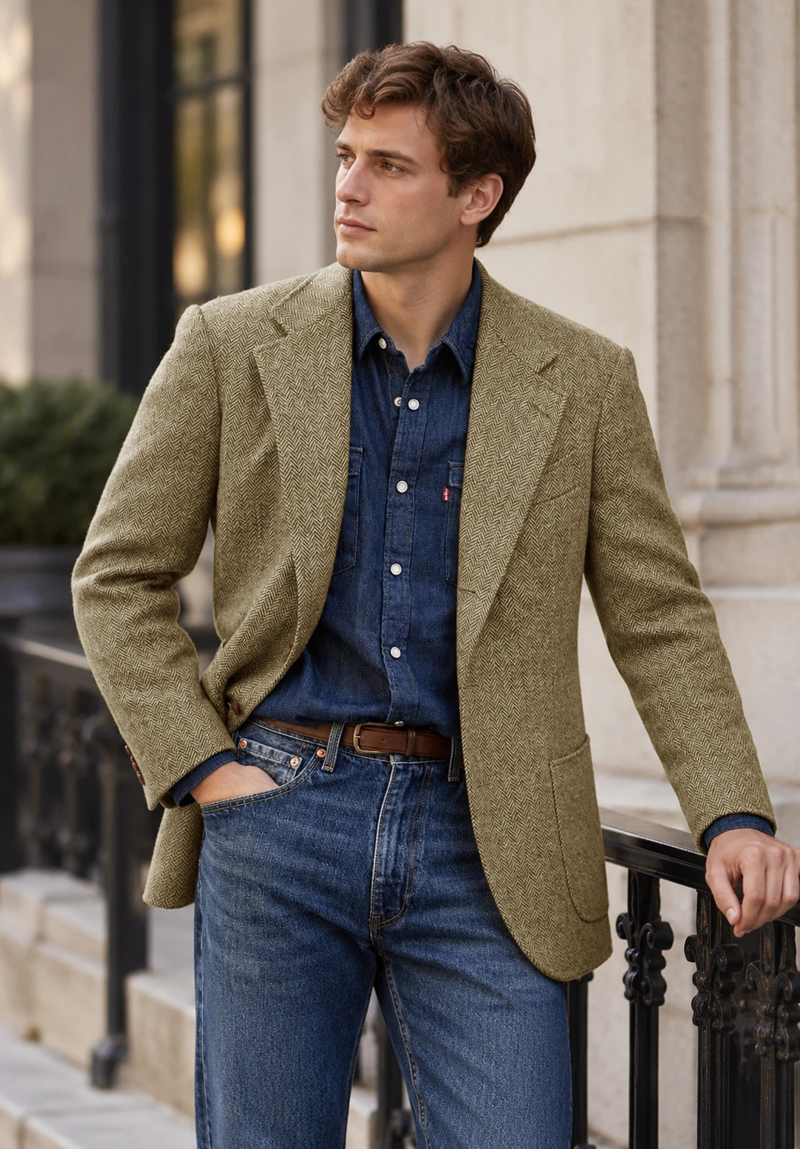 Men's khaki herringbone jacket