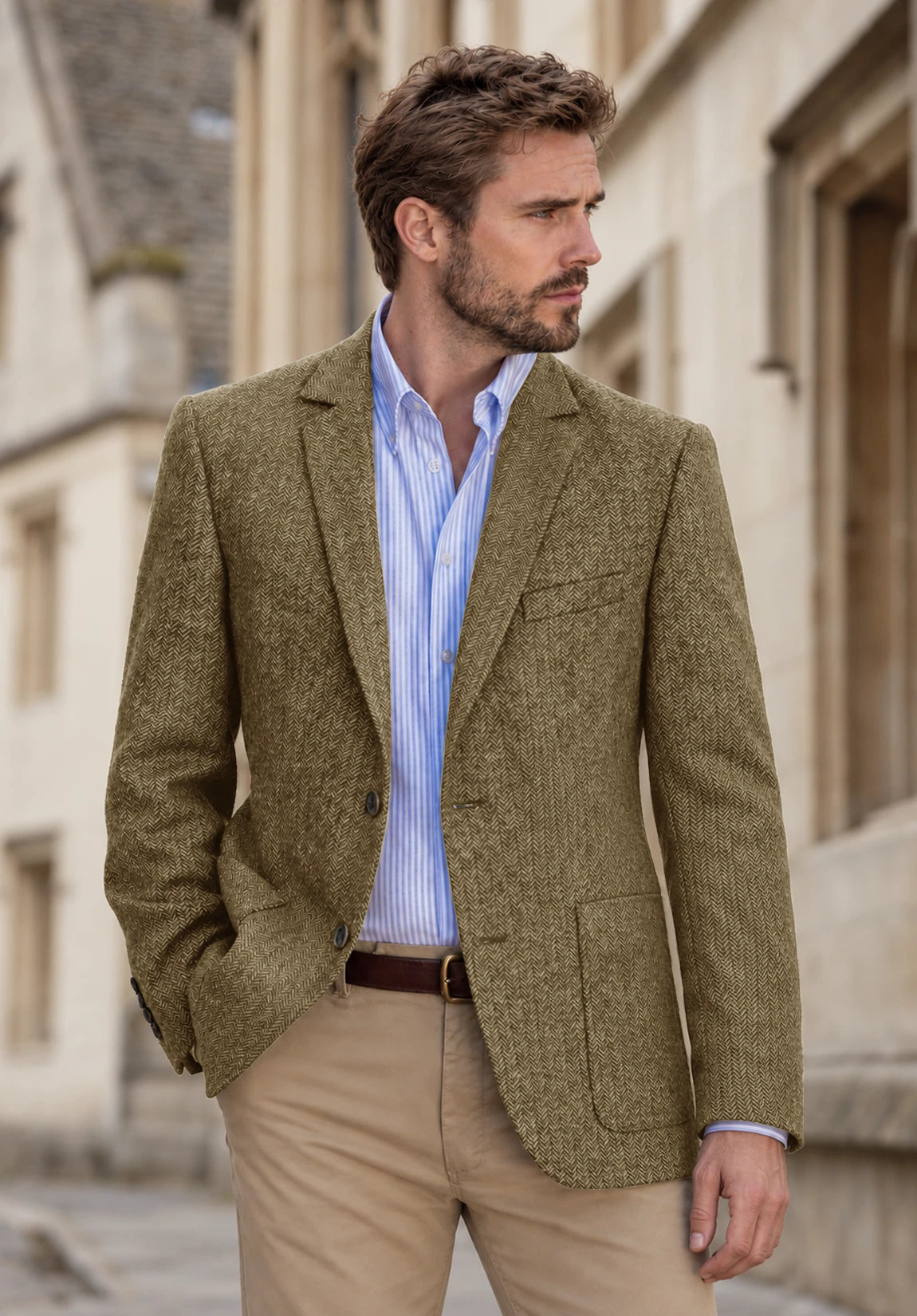 Men's khaki herringbone jacket