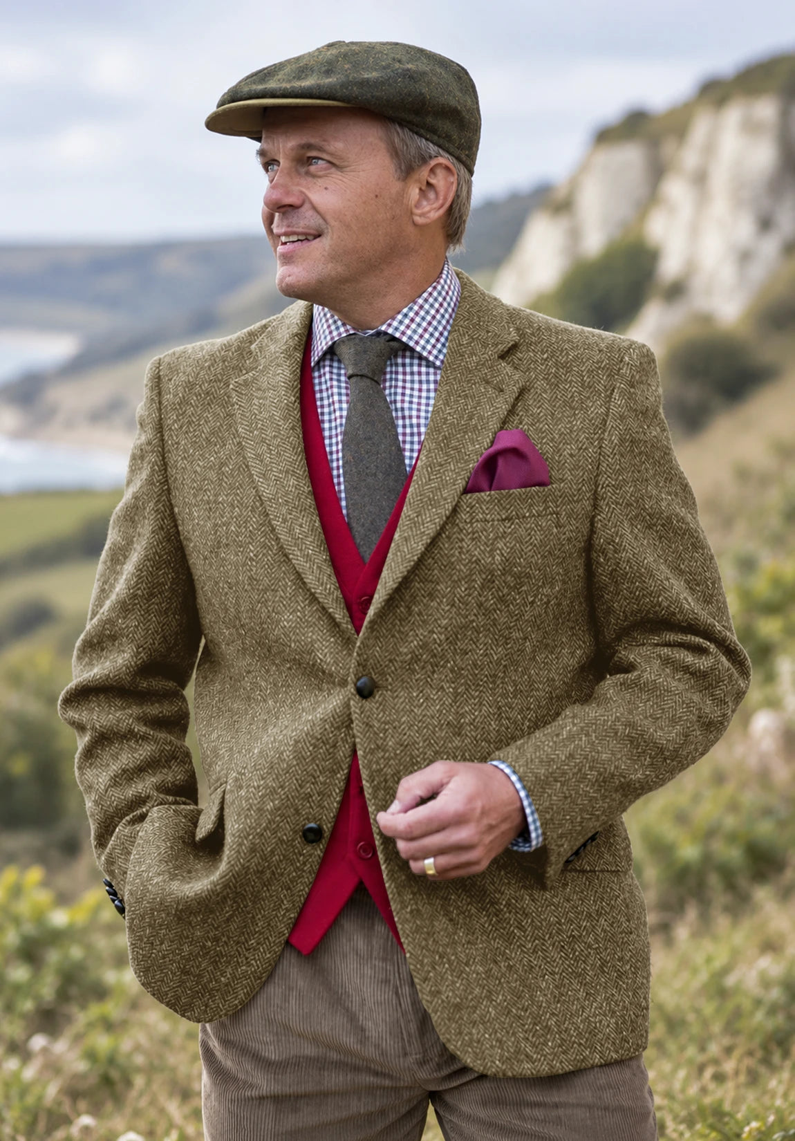 Men's khaki herringbone jacket