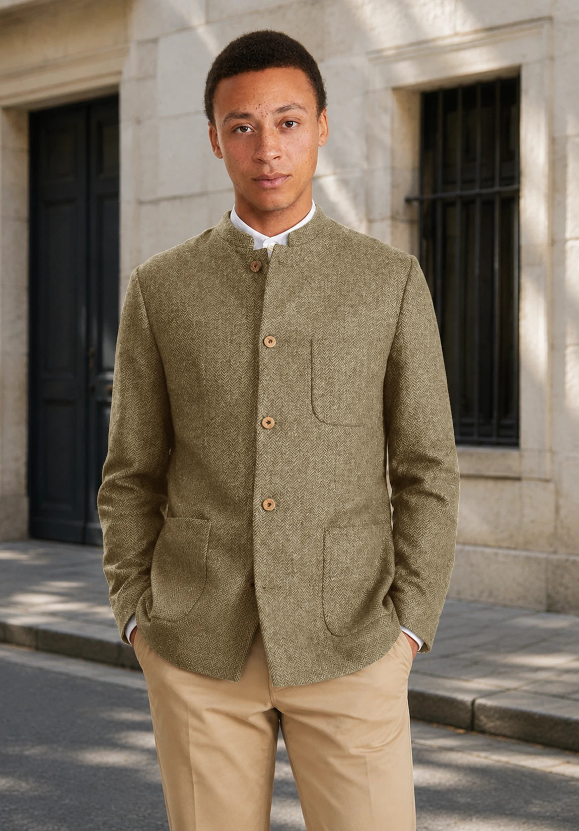 Men's khaki herringbone jacket