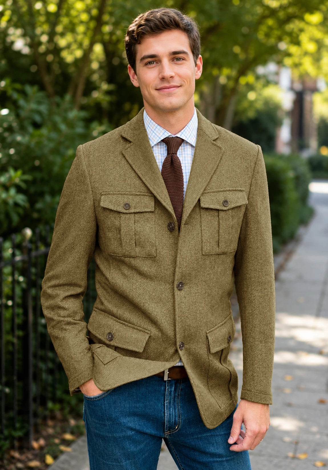 Men's khaki herringbone jacket