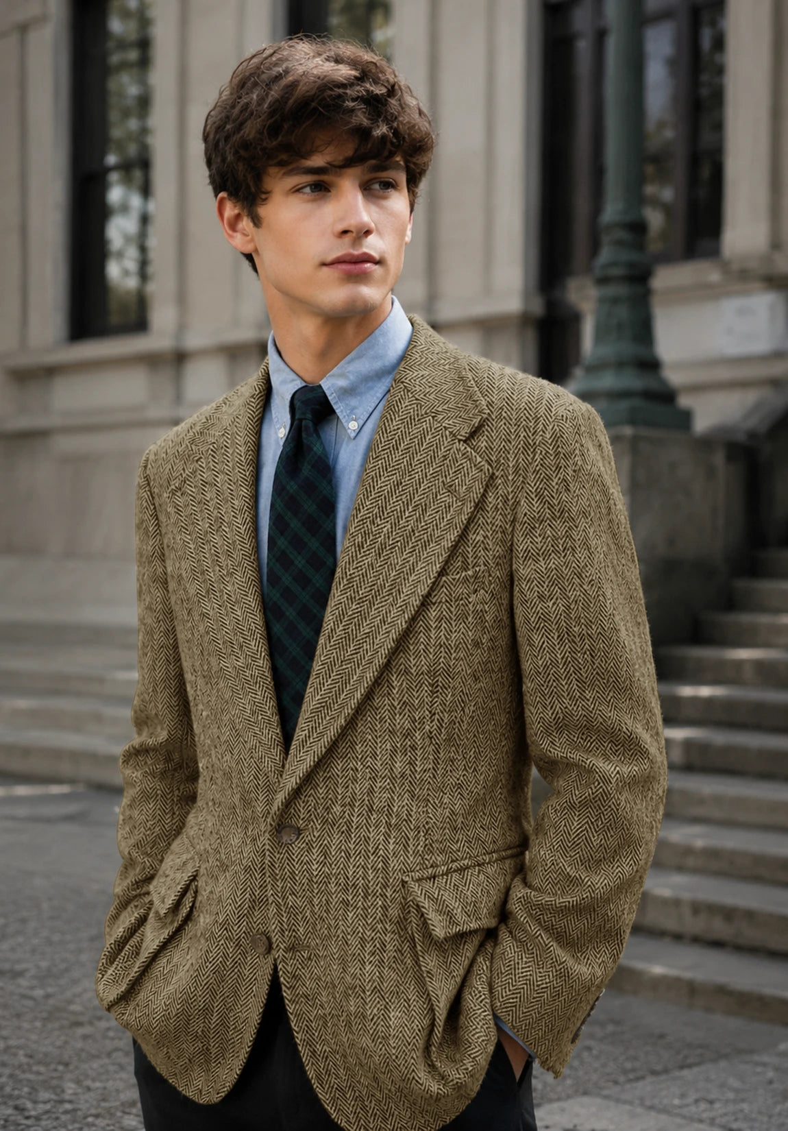 Men's khaki herringbone jacket