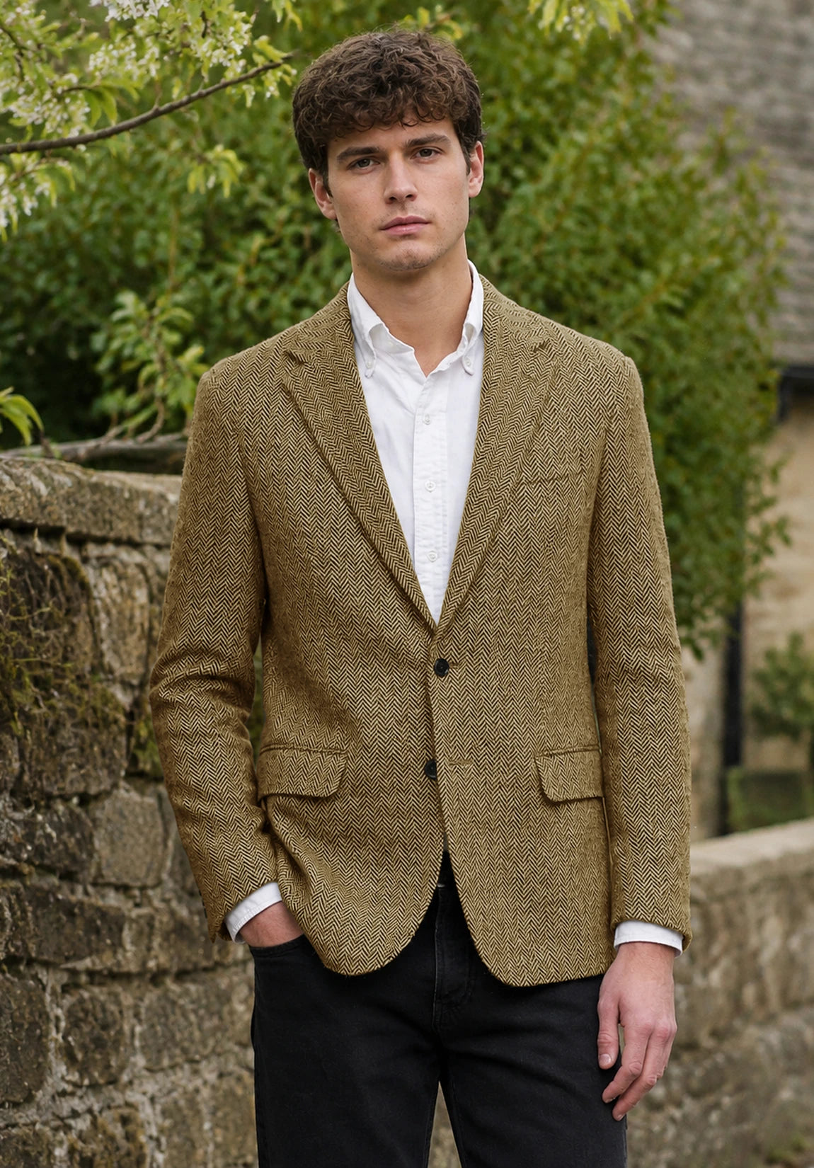 Men's khaki herringbone jacket