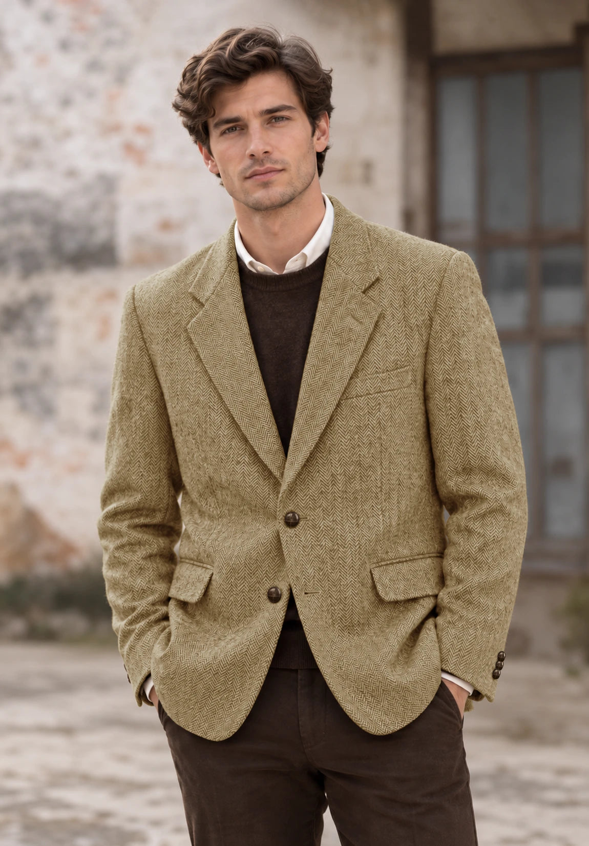 Men's khaki herringbone jacket
