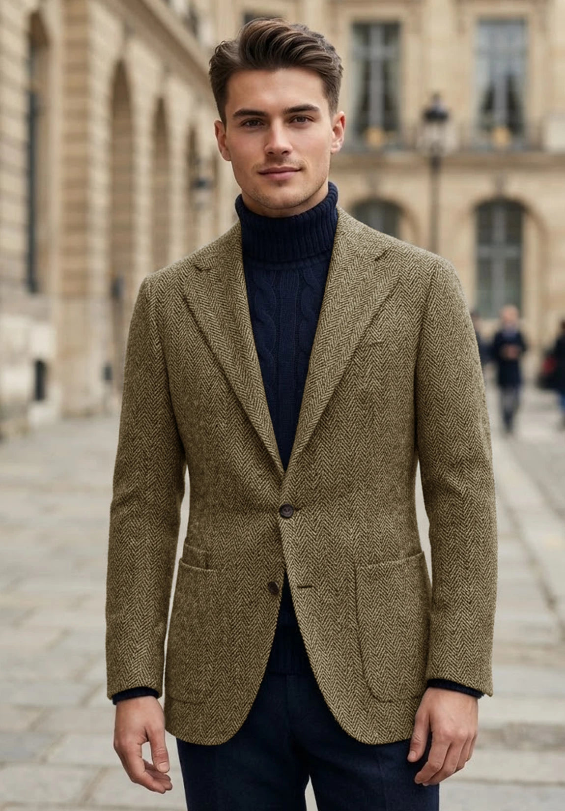 Men's khaki herringbone jacket
