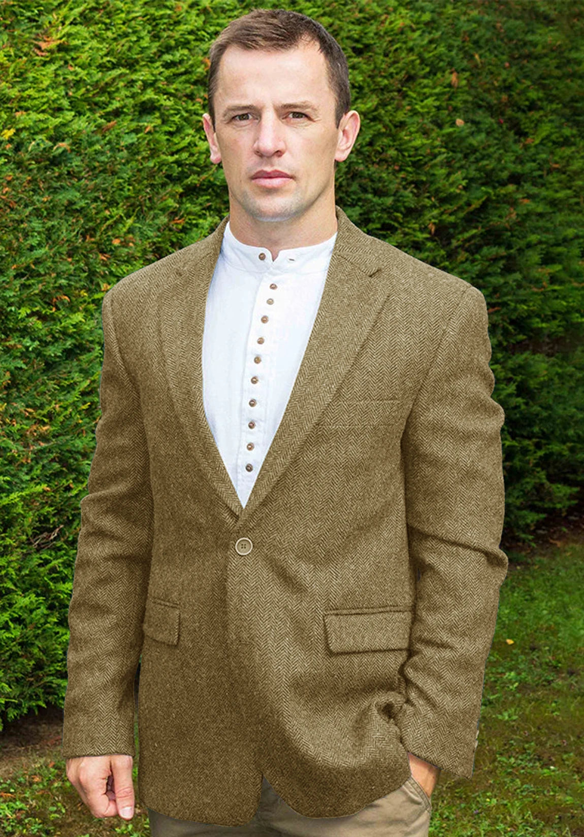 Men's khaki herringbone jacket