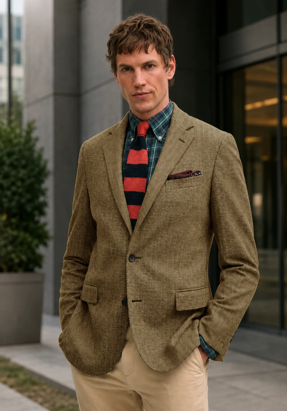 Men's khaki herringbone jacket