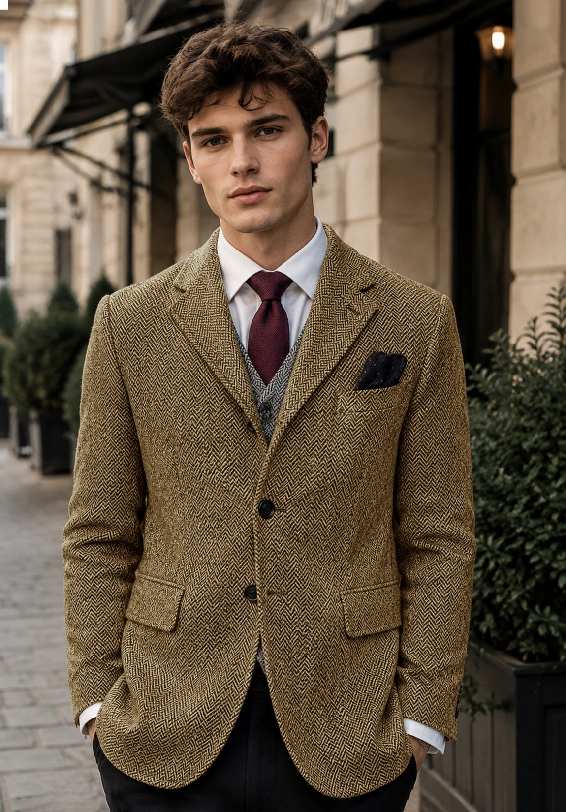 Men's khaki herringbone jacket