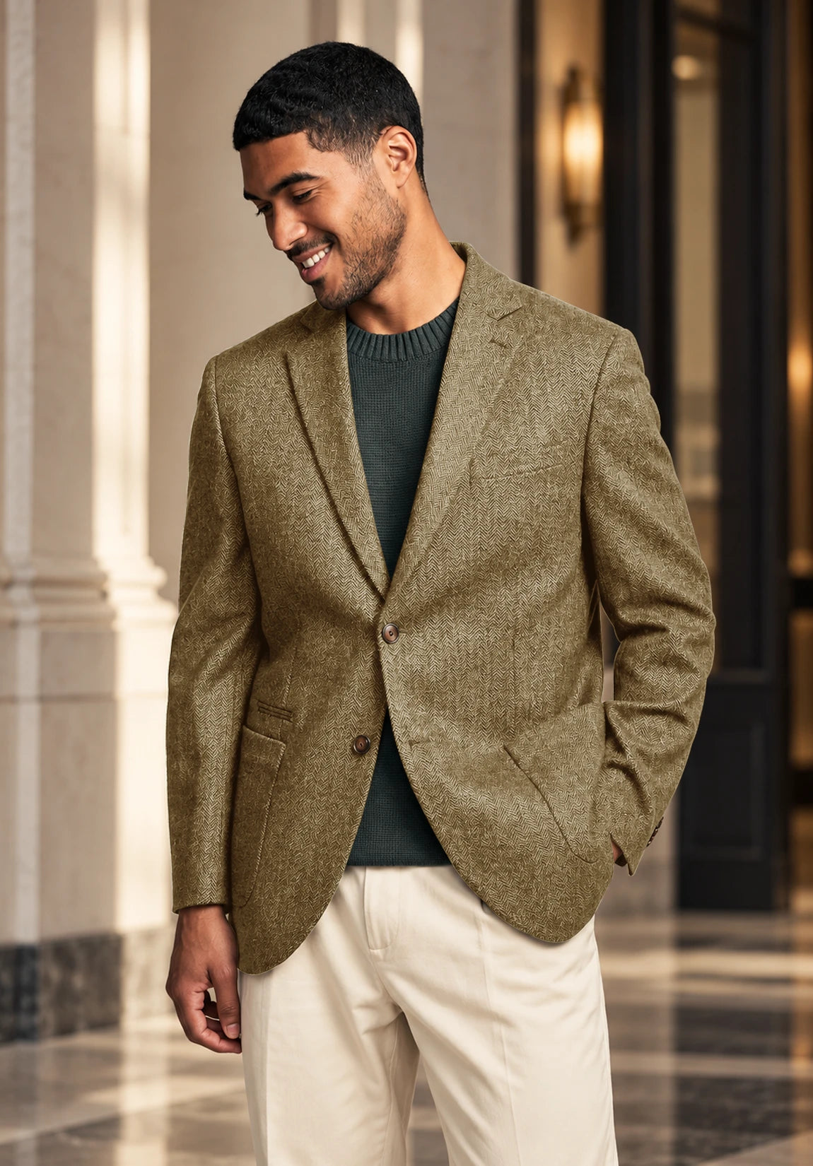 Men's khaki herringbone jacket