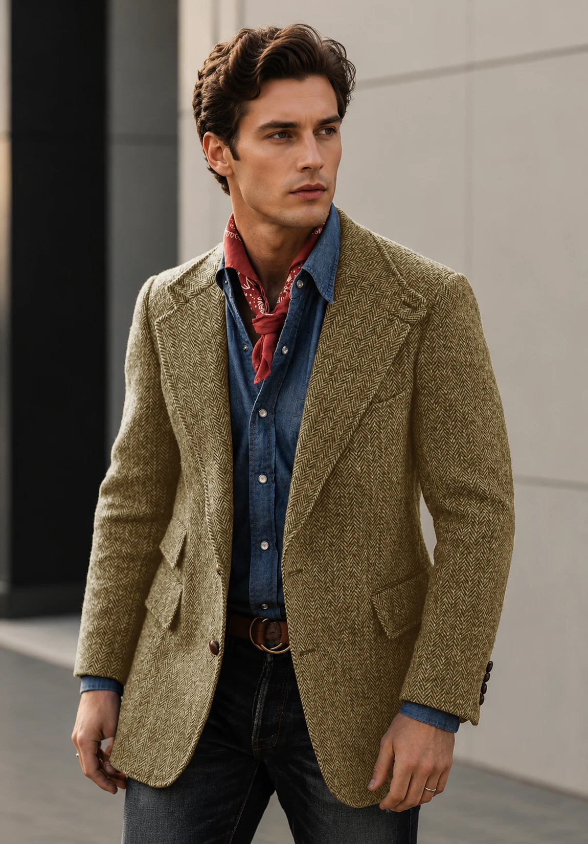 Men's khaki herringbone jacket