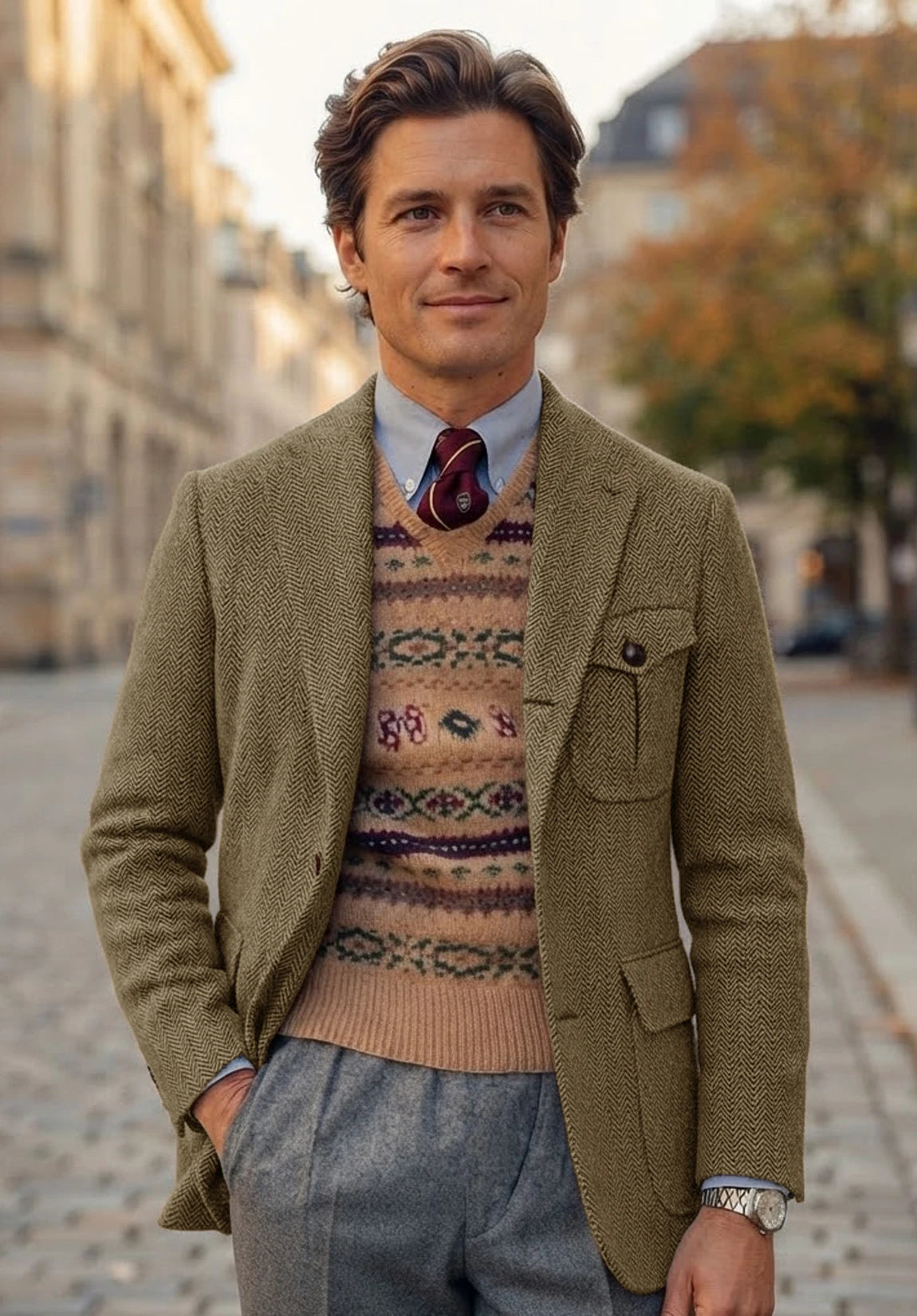 Men's khaki herringbone jacket