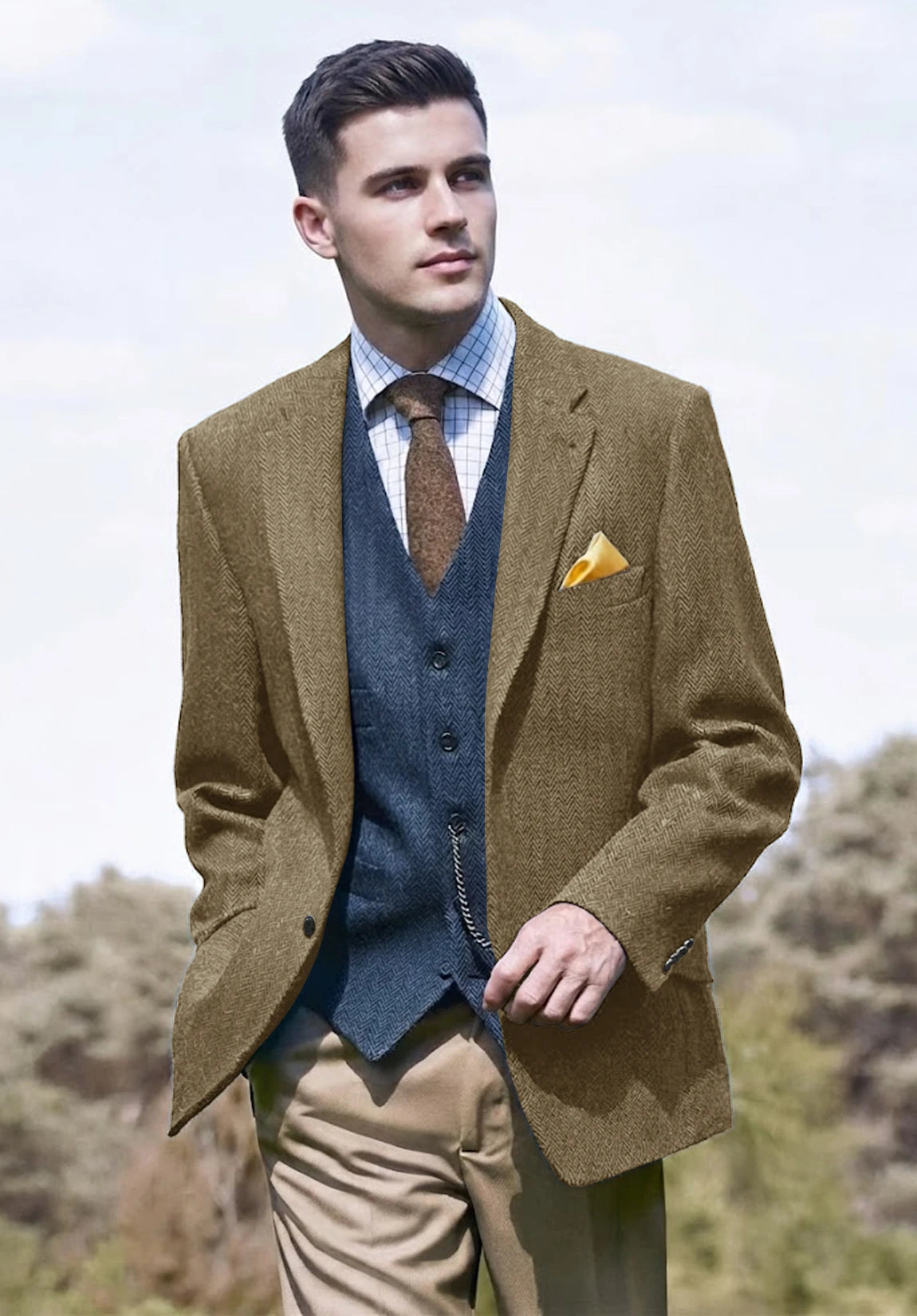 Men's khaki herringbone jacket