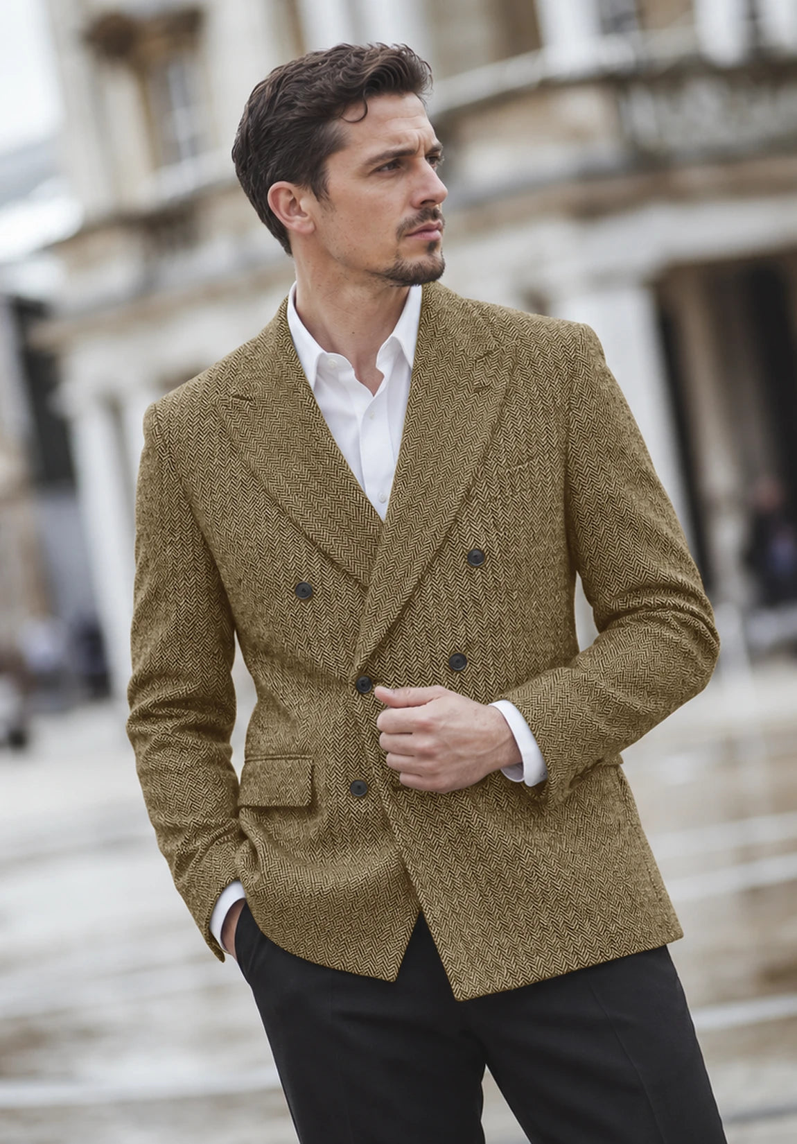 Men's khaki herringbone jacket