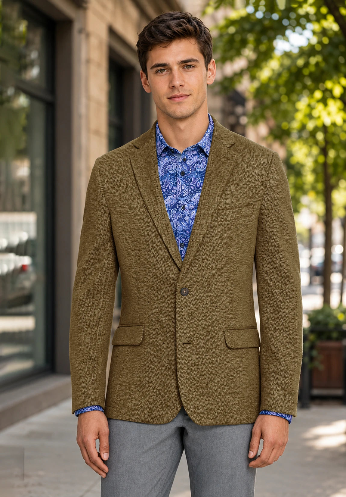 Men's khaki herringbone jacket