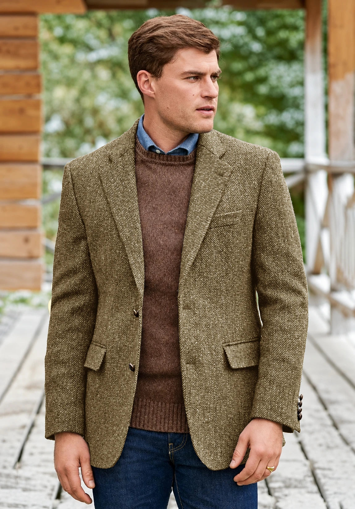 Men's khaki herringbone jacket