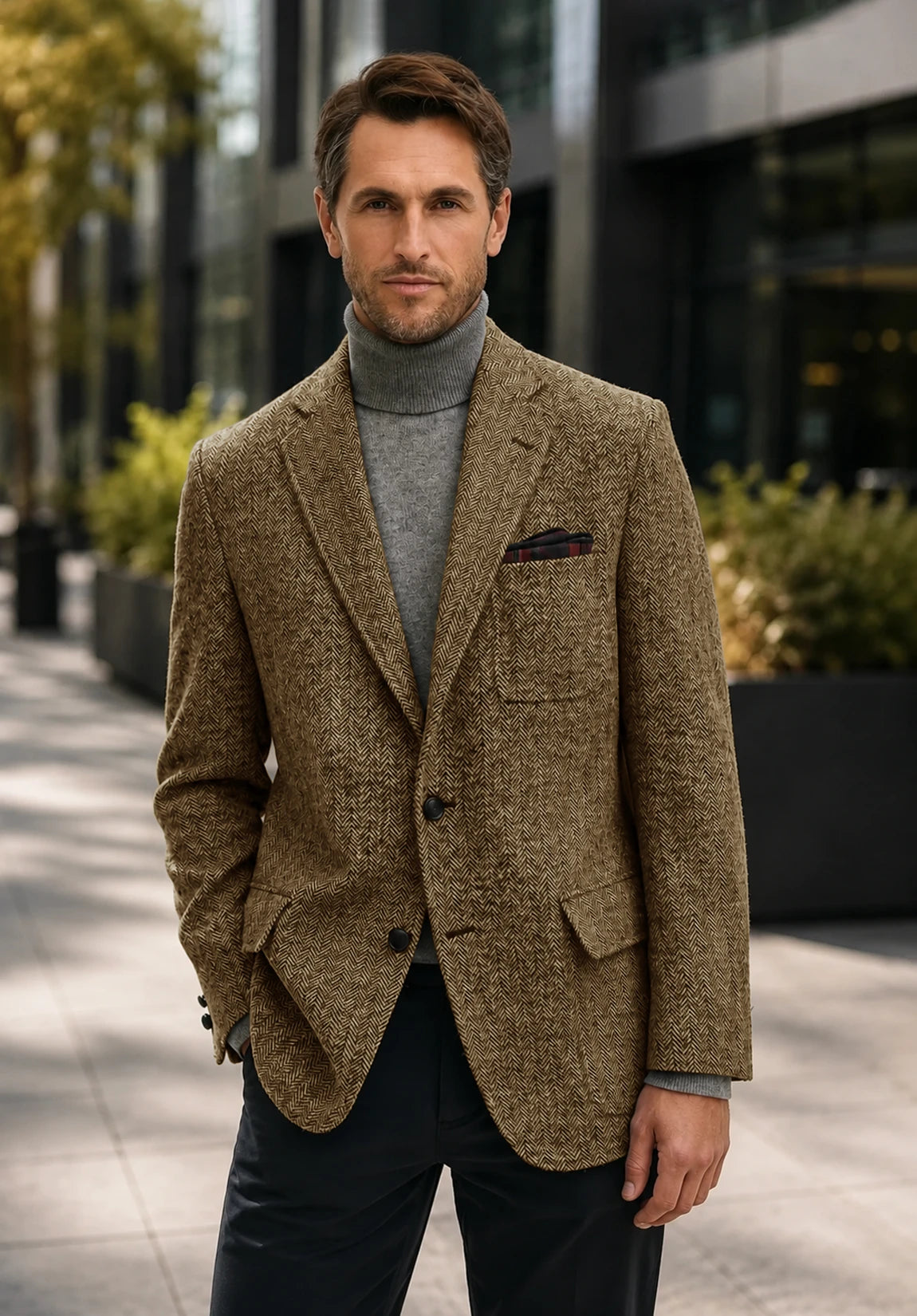 Men's khaki herringbone jacket