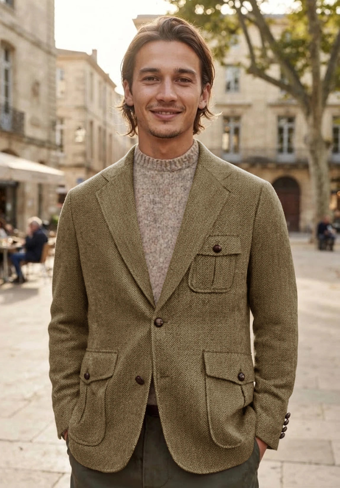 Men's khaki herringbone jacket