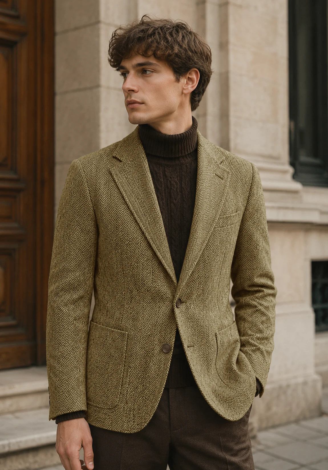 Men's khaki herringbone jacket