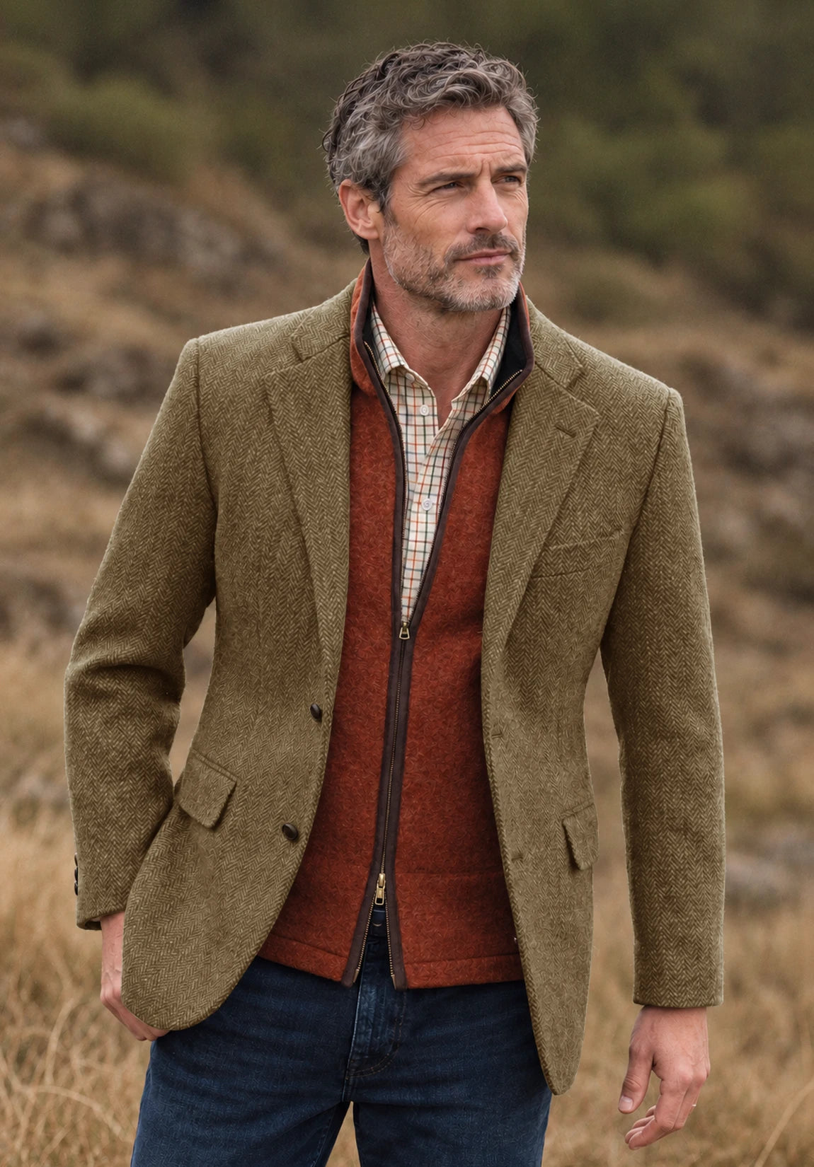 Men's khaki herringbone jacket
