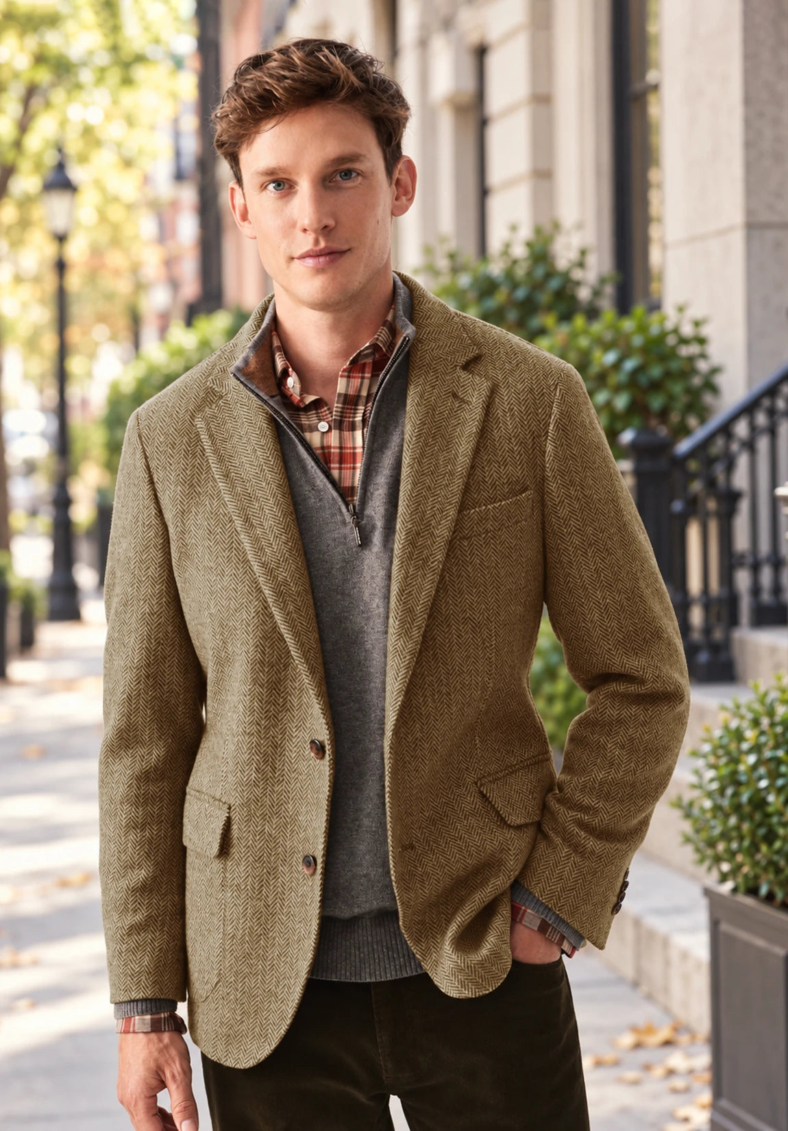 Men's khaki herringbone jacket