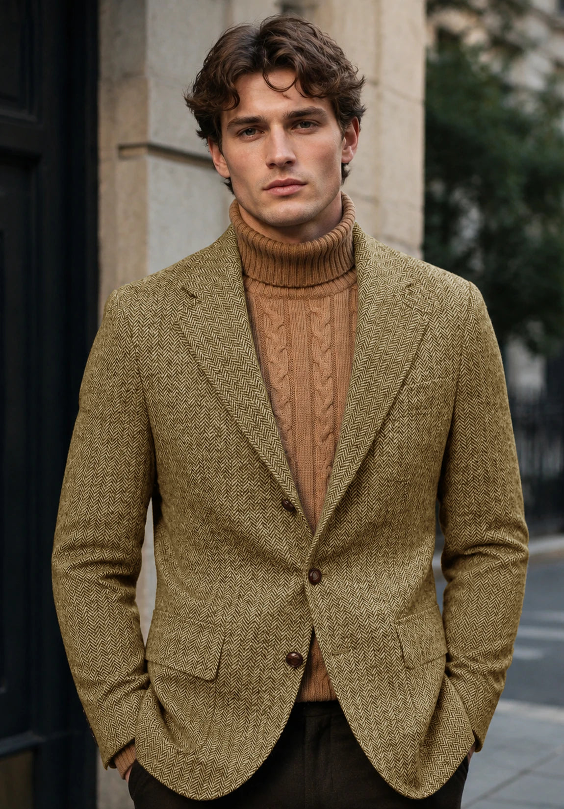 Men's khaki herringbone jacket