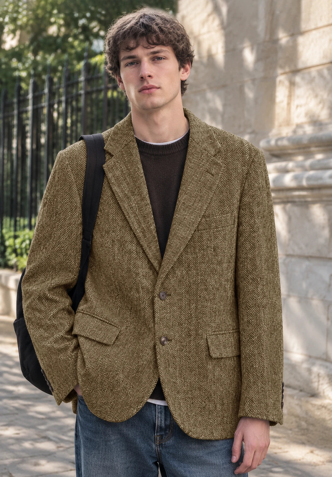 Men's khaki herringbone jacket