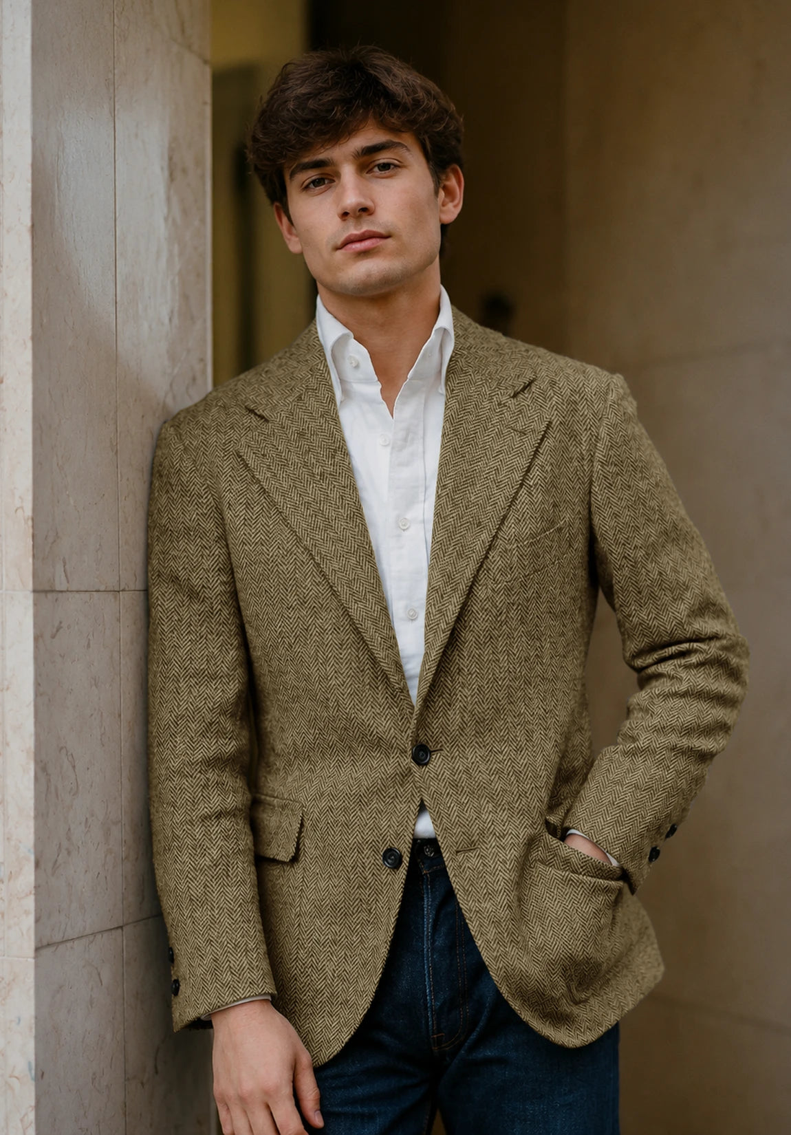 Men's khaki herringbone jacket