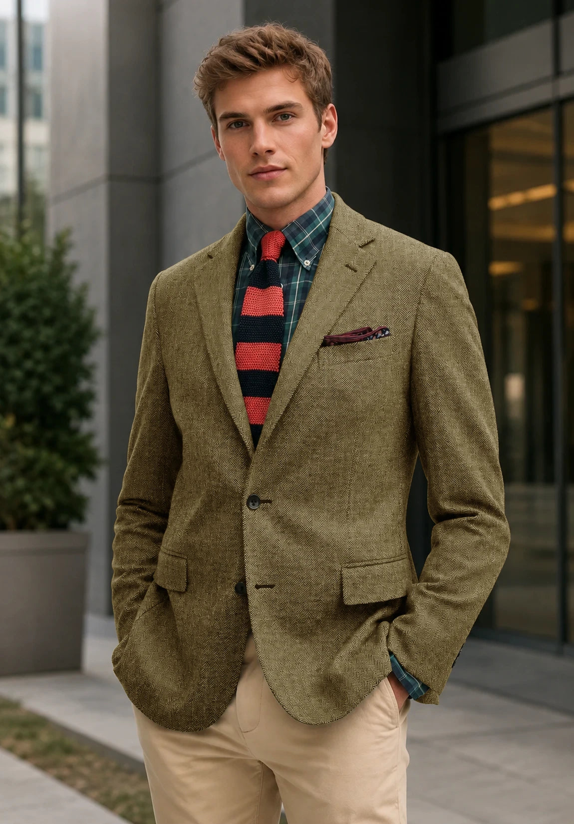 Men's khaki herringbone jacket