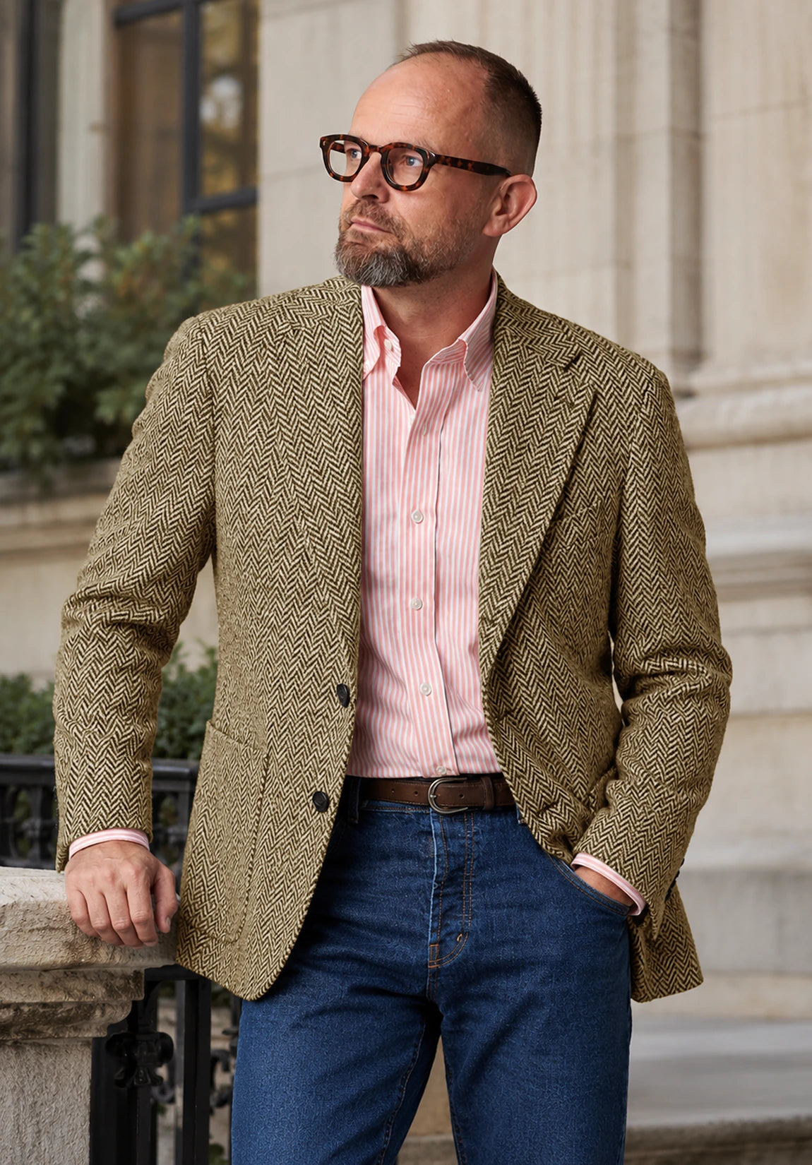 Men's khaki herringbone jacket