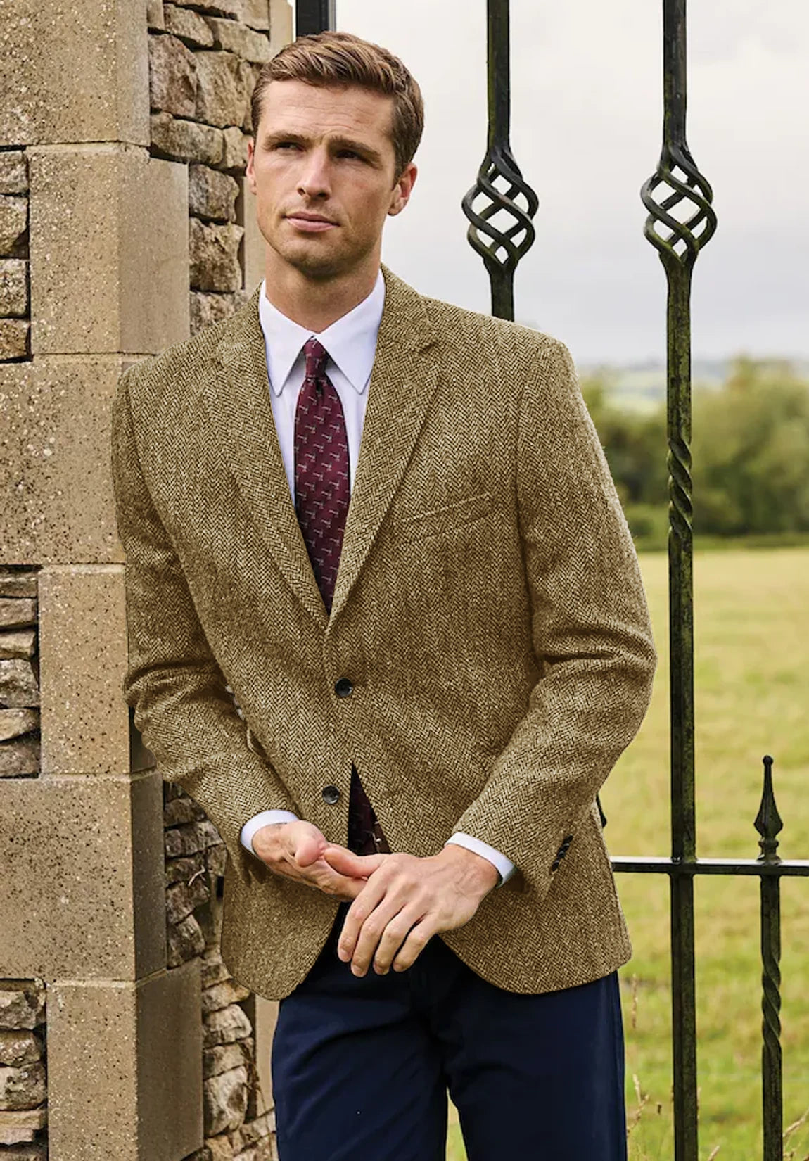 Men's khaki herringbone jacket
