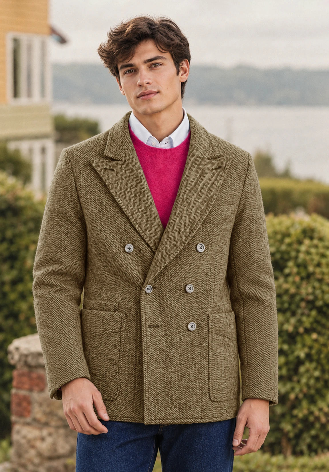 Men's khaki herringbone jacket