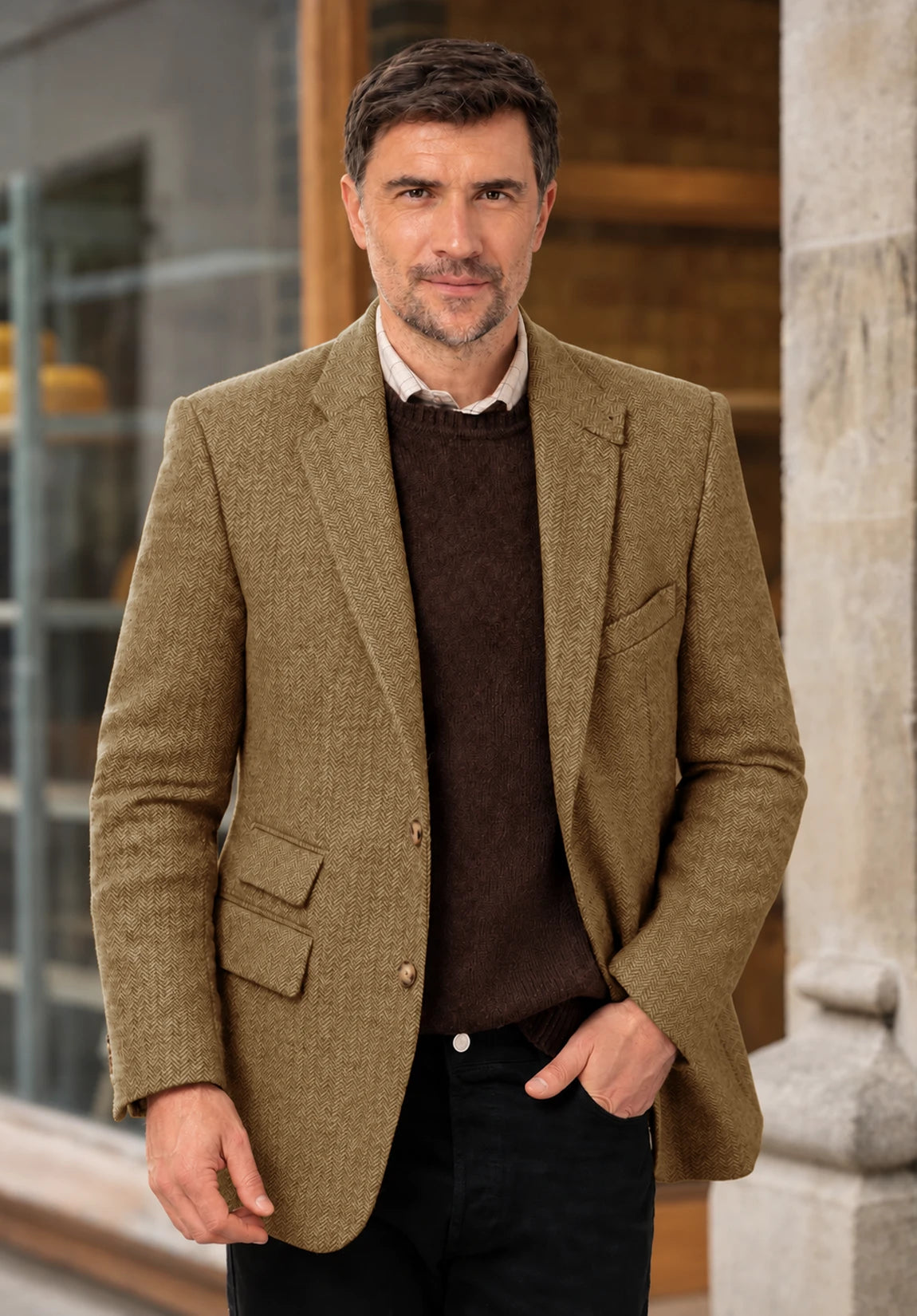 Men's khaki herringbone jacket
