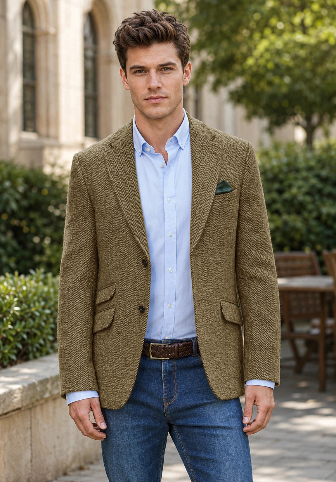 Men's khaki herringbone jacket