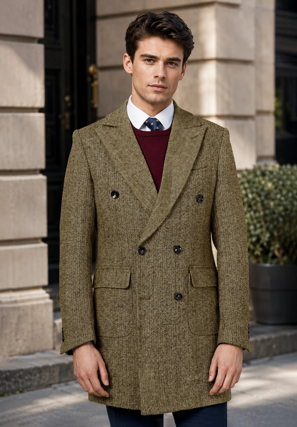 Men's khaki herringbone jacket