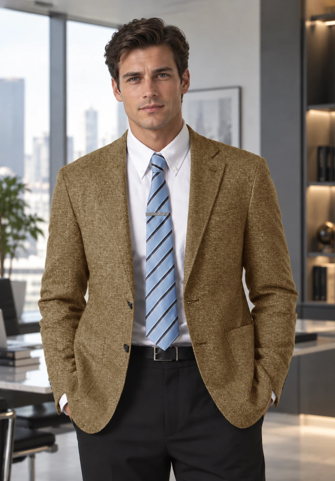 Men's khaki herringbone jacket