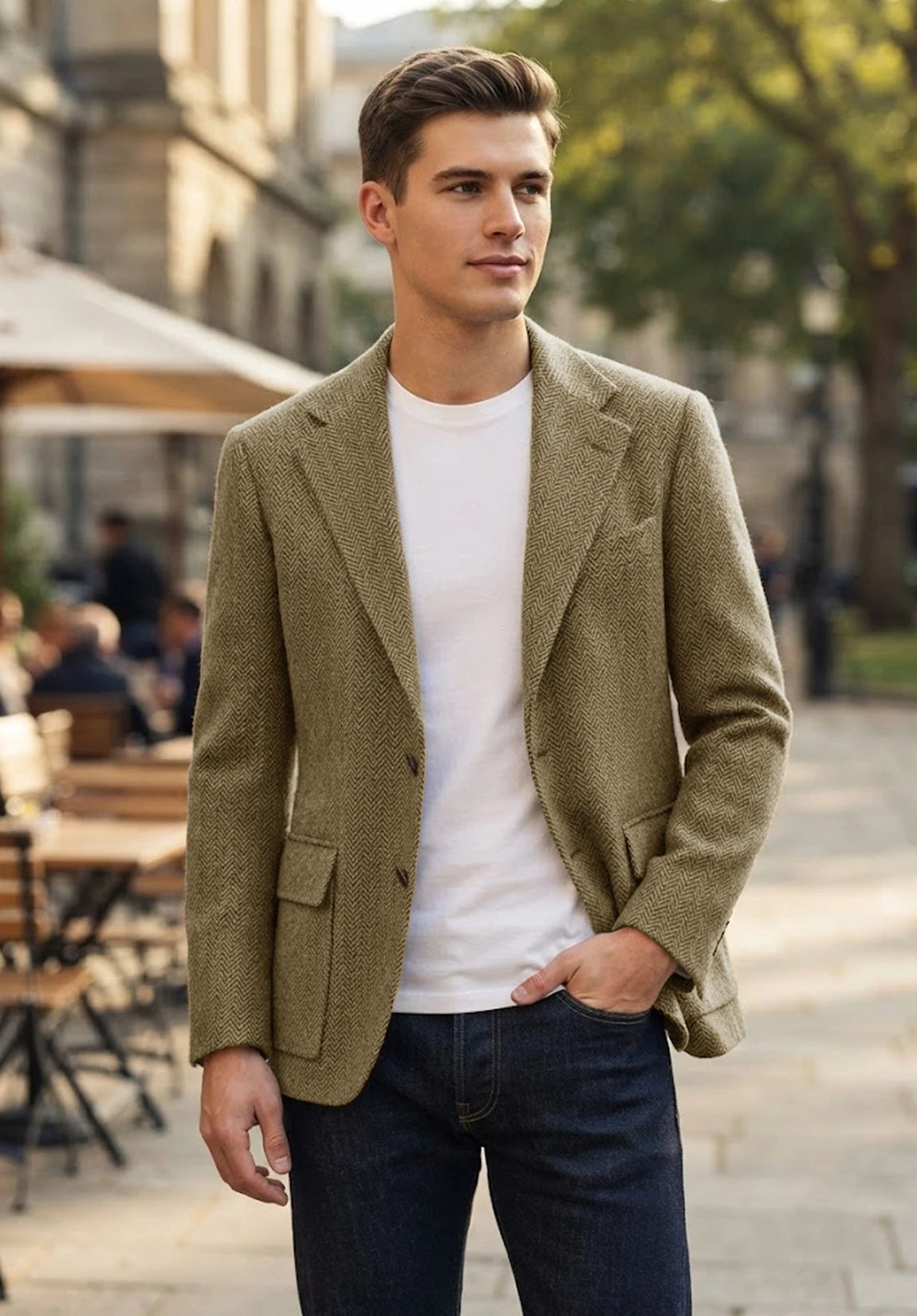 Men's khaki herringbone jacket